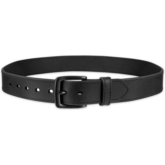 Mens Black Leather Belt Casual Jean Belt with Gunmetal Buckle Everyday Wear - Picture 4 of 7